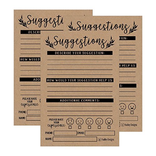 Product Cover 25 4x6 Rustic Feedback Comment Suggestion Card Forms for Customer Complaints, Business Employees, Restaurant Blank Refill Paper, Kraft Pad for Client Contact Info for Wooden or Metal Lock Box Holders