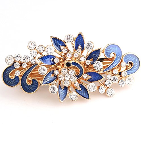 Product Cover NYKKOLA Women's Multilayered Peacock Shaped Rhinestone French Barrette Hair Clip Blue