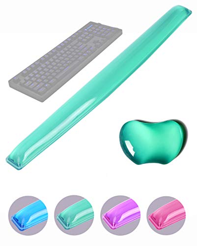 Product Cover Silicone Gel Keyboard & Mouse Wrist Rest Pad Set Plus- ABRONDA Keyboard & Mouse Wrist Rest Support Heart-Shaped Translucence & Ergonomic & Comfortable & Durable & Pain Relief - Green Set