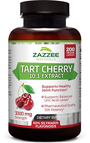 Product Cover Zazzee Tart Cherry Extract Capsules, 200 Count, 3000 mg Strength, Potent 10:1 Extract, Over 6-Month Supply, Vegan, Non-GMO and All-Natural