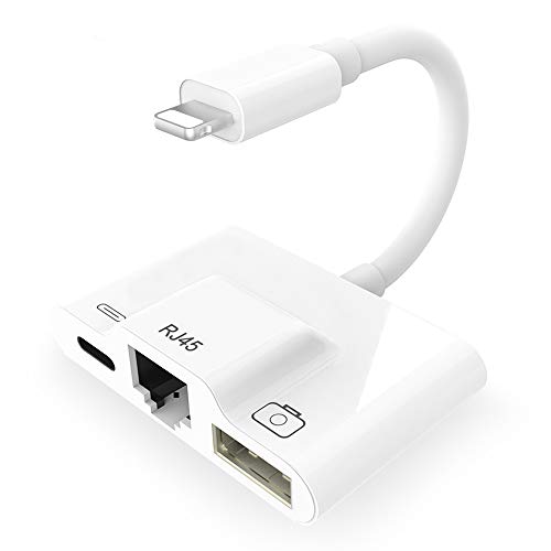 Product Cover Uwecan RJ45 Ethernet Network Lan Wired Adapter for iPhone/iPad,3 in 1 Ethernet Adapter & charging & OTG USB Camera Reader Adapter,Support iOS 10.0 or Above