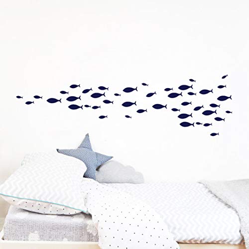 Product Cover 77Pieces/Set Fish Wall Decal,Removable Vinyl Stickers for Kids Baby Bedroom, Bathroom,Nursery Decoration(A05) (Blue)