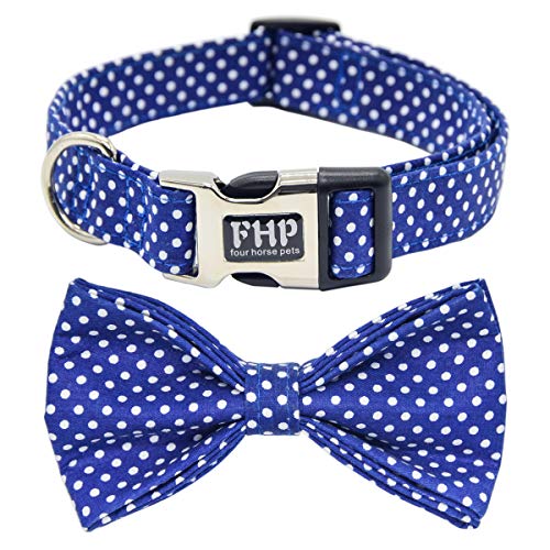 Product Cover Fourhorse Cute Soft Dog and Cat Collar with Bowtie, Detachable Adjustable Bow Tie Collar Pet Gift (S, Bule Dot)