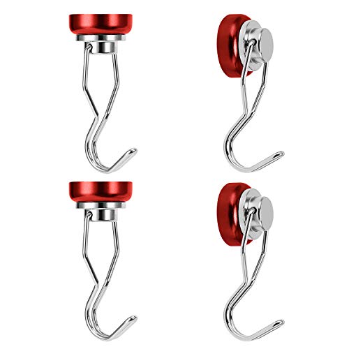 Product Cover Ant Mag - Swivel Swing Magnetic Hooks, 50lbs Heavy Duty Neodymium Magnet 4 Pack with Scratch Proof Stickers-Great for Refrigerator, Kitchen, Store, Door, Grill, BBQ, Office or Warehouse. [Red]