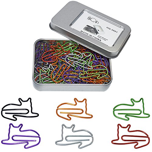 Product Cover Funny Paper Clips Assorted Colors - Cute Cat Shaped Bookmark Clips - Office Supplies Clips for Party Card Wedding Invitation Decoration - Gifts Idea for Women Cat Lovers