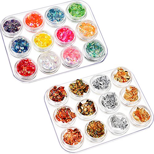 Product Cover BBTO 24 Pack Nail Paillette Chip Foil Nail Glitter and Ice Mylar Shell Foil Slice Nail Art Design Decoration