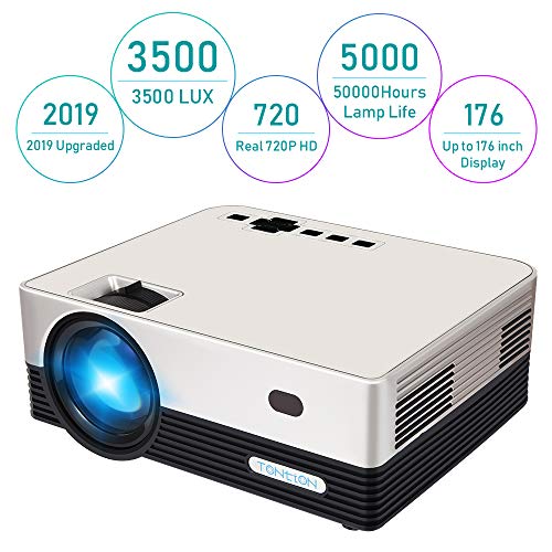 Product Cover HD Projector, Tontion 3500 Lux Video Projector Real 720P -50,000 Hour LED Full HD Mini Projector, Compatible with Amazon Fire TV Stick, HDMI, VGA, USB, AV, SD for Home Theater