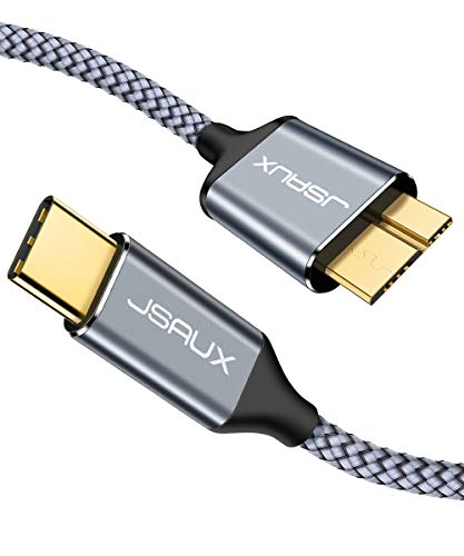 Product Cover USB C to Micro B Cable, JSAUX 2 Pack (3.3ft+6.6ft) USB Type C to Micro B Cable Charger Nylon Braided Cord Compatible with Toshiba Seagate WD West Digital External Hard Drive, Camera and More (Grey)