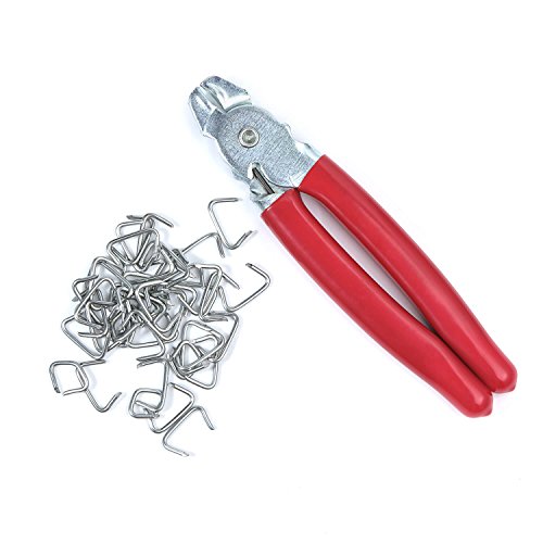 Product Cover Straight Hog Ring Pliers Set & 200pcs Galvanized Hog Rings - Upholstery Installation Kit for Bungee/Shock Cords/Animal Pet Cages/Bagging/Traps/Sausage Casing/Meat bags/Fencing/Railing by NIDAYE