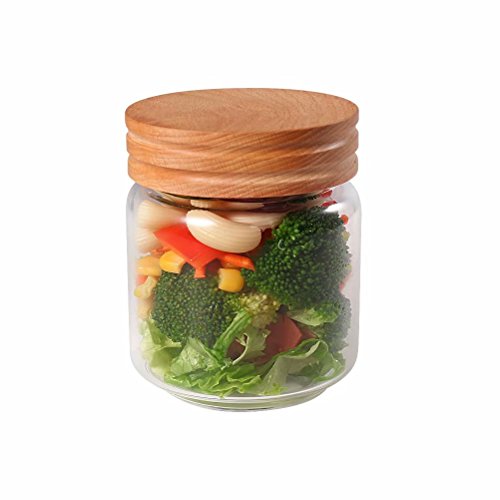 Product Cover Mason Jar, 11.14 FL OZ (330 ML), 77L Multi-Purpose Mason Jar Canning with Wooden Lid and Regular Mouth - Clear Glass Airtight Food Storage Container for Dry Foods, Drinks, Coffee, Candy and More