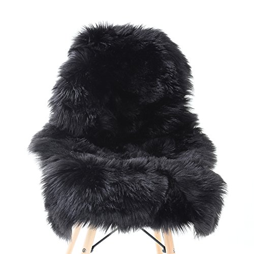 Product Cover YJ.GWL Soft Black Fluffy Faux Fur Sheepskin Area Rug for Bedroom Sofa Cover Seat Living Room Shaggy Bedside Rugs 2' x 3'