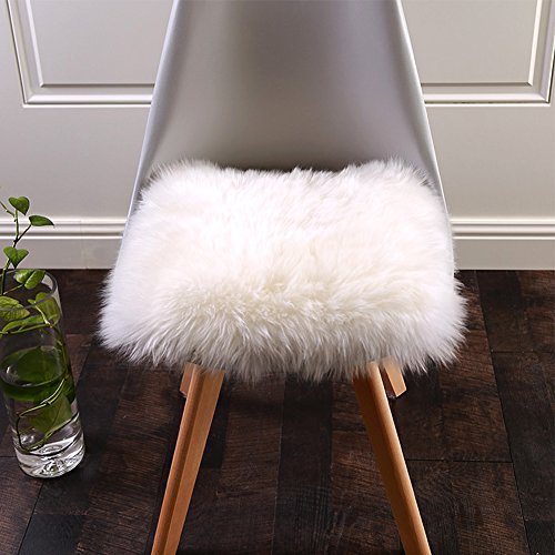 Product Cover Softlife Square Faux Fur Sheepskin Chair Cover Seat Cushion Pad Super Soft Area Rugs for Living Bedroom Sofa (1.6ft x 1.6ft, White)