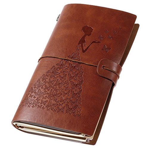 Product Cover Leather Journal, Vintage Refillable Travelers Notebook for Women with Line Paper+ 1 PVC Zipper Pocket +18 Card Holder 4.7 X 7.9in (Brown)