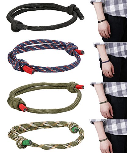 Product Cover FIBO STEEL 4 Pcs Braided Nautical Bracelets for Men Handmade Navy Rope String Cool Bracelet Adjustable