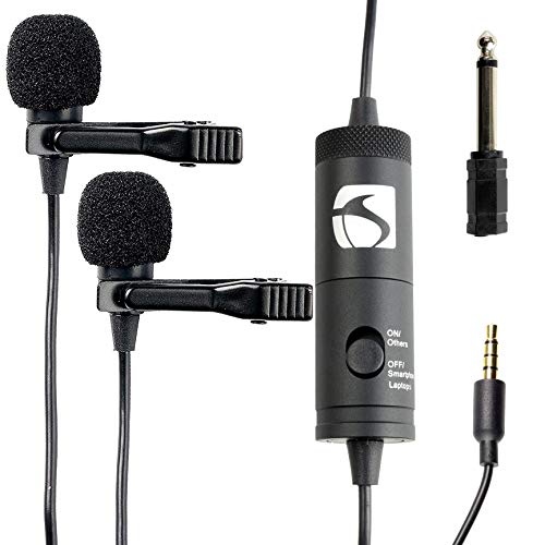 Product Cover Industry Standard Sound (ISSLM200) Dual Lavalier Microphone and clip on mic for 3.55mm Smartphone (iPhone & Android), Laptops (Apple & Windows) and 6.5mm Cameras (Nikon & DSLR)