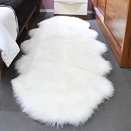Product Cover Noahas Faux Sheepskin Area Rugs Silky Long Wool Carpet for Living Room Bedroom, Children Play Dormitory Home Decor Rug, 2ft x 6ft White