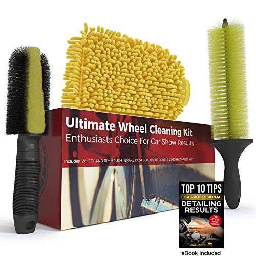 Product Cover Ultimate Wheel Brush Set and Cleaning Kit - Includes Long Reach Rim and Wheel Cleaner Brush, Brake Dust Tire Scrubber and Microfiber Wash Mitt - Perfect For Auto Detailing