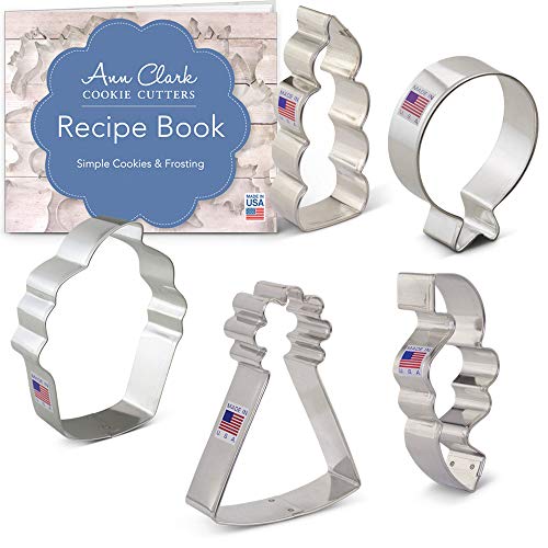 Product Cover Ann Clark Cookie Cutters 5-Piece Birthday Cookie Cutter Set with Recipe Booklet, Balloon, Party Hat, Cupcake, Candle and Confetti
