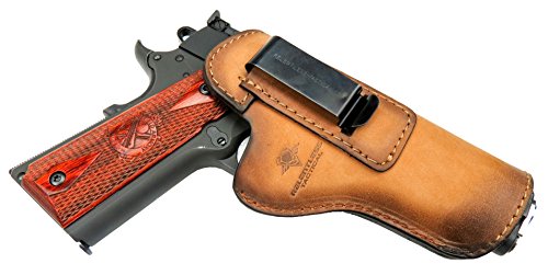 Product Cover Relentless Tactical The Defender Leather IWB Holster - Fits Most 1911 Style Handguns - Kimber - Colt - S & W - Sig Sauer - Remington - Ruger & More - Made in USA - Charred Oak Right Handed
