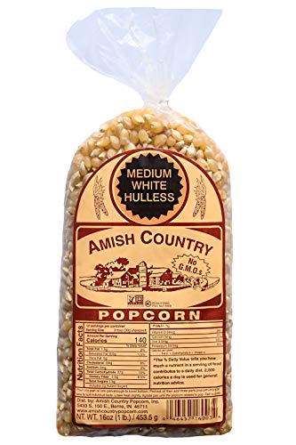 Product Cover Amish Country Popcorn - 1 Lb Medium White Kernels - Old Fashioned, Non GMO, Gluten Free, Microwaveable, Stovetop and Air Popper Friendly with Recipe Guide