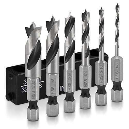 Product Cover Neiko 11401A Stubby Drill Bit Set for Wood, 6 Piece | 1/4-Inch Quick Change Hex Shank | 4241 HSS Steel