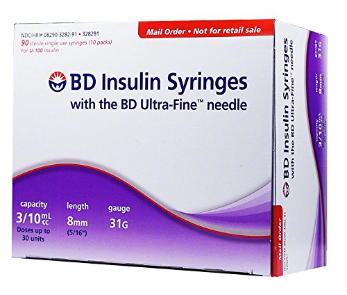 Product Cover BD Ultra-Fine U-100 Insulin Syringes - Short Needle - 31 Gauge 3/10 cc 5/16 inch Box of 90