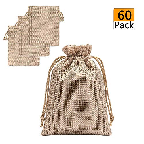 Product Cover 60 Pieces Burlap Bags with Drawstring - 5.3x3.8 inch Drawstring Gift Bags Jewelry Pouch for Wedding Party DIY Craft and Christmas