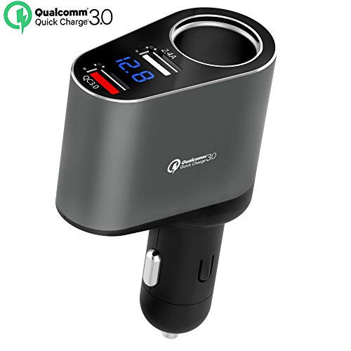 Product Cover Car Charger Adapter, 60W Cigarette Lighter Socket Splitter, Dual USB Quick Charge 3.0 and 2.4A USB, Voltage Display for iPhone,iPad,Smart Phone,Andriod,Samsung,Dash Cam,GPS (12V-24V)