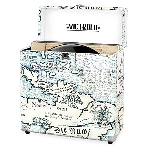 Product Cover Victrola Vintage Vinyl Record Storage Carrying Case for 30+ Records, Retro Map