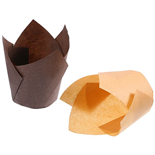 Product Cover 200 Pieces Tulip Cupcake Liner Baking Cups Paper Cupcake and Muffin Baking Cups for Weddings and Birthday (Brown and Nature Color)