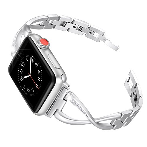 Product Cover Secbolt Stainless Steel Band Compatible Apple Watch Band 42mm 44mm Women Iwatch Series 5 4 3 2 1 Accessories Metal Wristband X-Link Sport Strap, Silver
