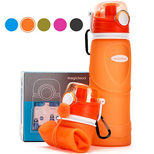Product Cover Collapsible Water Bottle 750ml / 26 fl oz (Reusable Foldable Silicone) Travel Bottle (Vacuum Sealed Leak Proof Valve) Sports Camping Hiking Gym Fitness Training Bottle (BPA Free / Non-Toxic) (Orange)