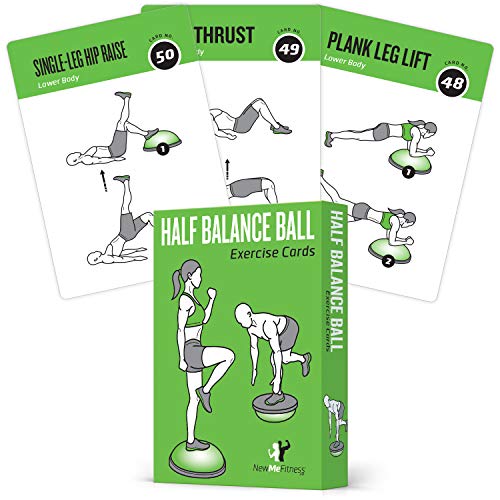 Product Cover Half Balance Ball Exercise Cards, Set of 62 :: for a Home or Gym Workout :: Large Flash Cards with 50 Stability Exercises for All Fitness Levels, Even Beginners :: Durable & Waterproof