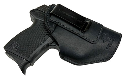 Product Cover Relentless Tactical The Defender Leather IWB Holster - Made in USA - Fits Glock 42 | Ruger LC9, LC9s | Kahr CM9, MK9, P9 | Kel-Tec PF9, PF11 | Kimber Solo Carry - Black Right Handed