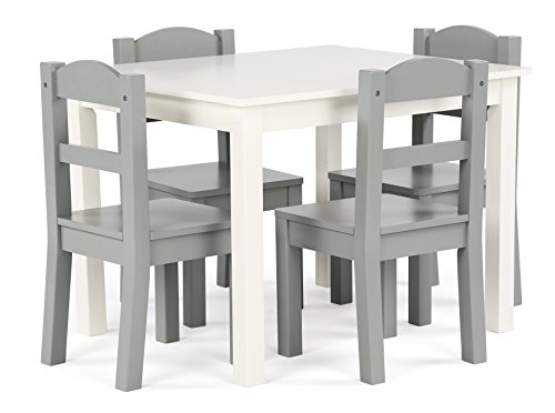 Product Cover Tot Tutors Springfield Collection Kids Wood Table & 4 Chair Set, White/Grey
