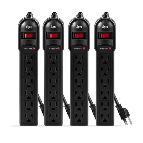Product Cover KMC 6-Outlet Surge Protector Power Strip 4-Pack, Overload Protection, 2-Foot Cord, 600 Joule