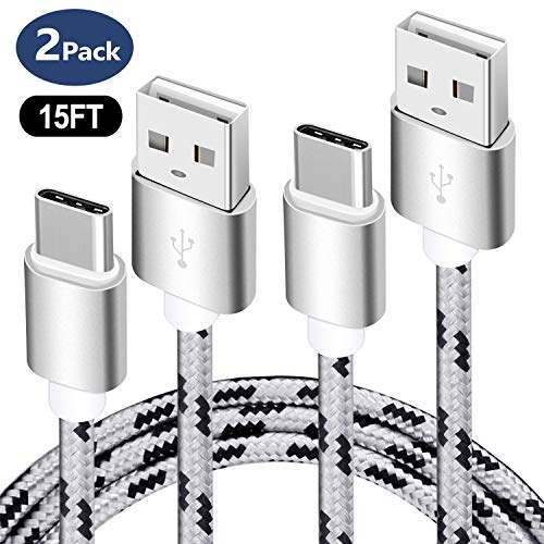 Product Cover Google Pixel 2 Charging Cable,15FT 2Pack USB Type C Cable,Extra Long Fast Charger Braided Cord, USB C-A Charging Cable for Samsung Galaxy S9/S8 Plus/Note 8,Pixel XL,LG V30/V20/G7/G6/G5,Nintendo Switch
