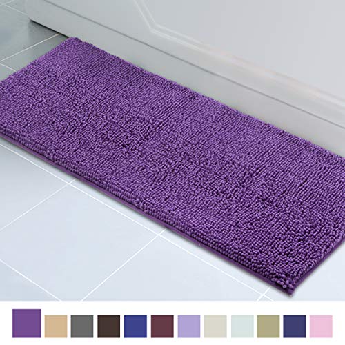 Product Cover ITSOFT Non Slip Shaggy Chenille Soft Microfibers Runner Large Bath Mat for Bathroom Rug Water Absorbent Carpet, Machine Washable, 21 x 59 Inches Lilac