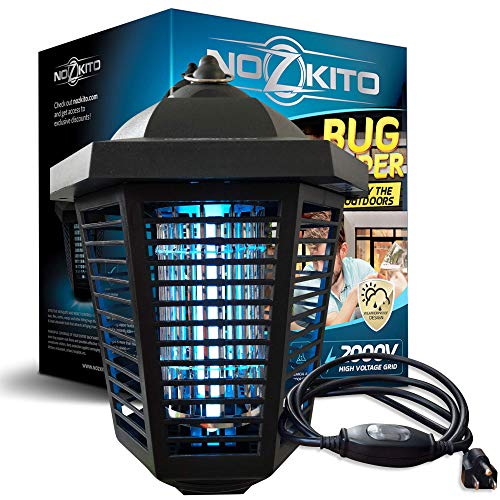 Product Cover Nozkito Bug Zapper Mosquito Killer - Powerful 2000V Grid for Outdoor Use. 6 Foot Power Cord with Rainproof On/Off Switch. Insect Trap UV Lamp. Great Lantern for Backyard, Patio, Porch and Garden