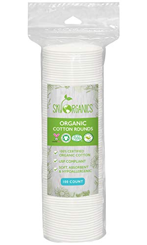 Product Cover Cotton Rounds Organic by Sky Organics (100 ct.), Fragrance & Chlorine-Free Cotton Pads, 100% Biodegradable Ultra Absorbent Cotton Pads, Cruelty-Free Natural Make Up Removal & Personal Care