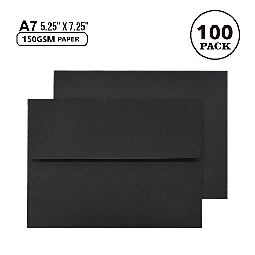 Product Cover A7 Black Invitation 5x7 Envelopes - Self Seal, Square Flap,Perfect for 5x7 Cards, Weddings, Birthday, Invitations, Graduation, Baby Shower, 5.25 x 7.25 Inches, 100 Pack, (Black)