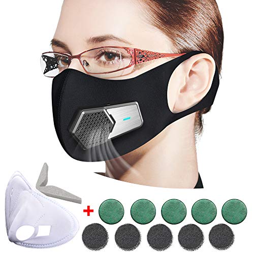 Product Cover Electric Respirator Mask, Portable Air Purifier, Anti Pollution Mask Military Grade N95 Washable Respirator with Adjustable Straps for Exhaust Gas/Pollen Allergy / PM2.5/Running/Outdoor Activities