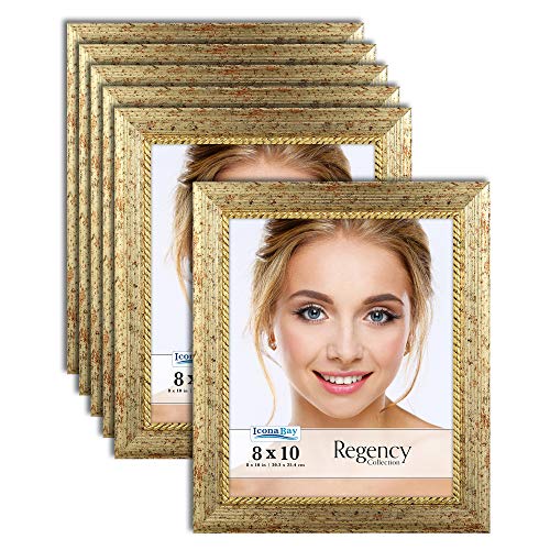 Product Cover Icona Bay 4x6 Picture Frame (6 Pack, Gold), Gold Photo Frame 4 x 6, Wall Mount or Table Top, Set of 6 Regency Collection