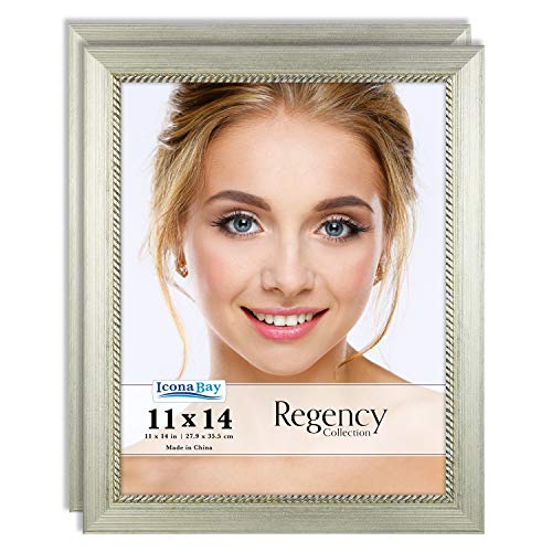 Product Cover Icona Bay 11x14 Picture Frame (2 Pack, Silver), Silver Photo Frame 11 x 14, Wall Mount or Table Top, Set of 2 Regency Collection
