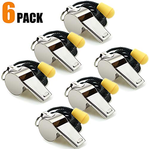 Product Cover Hipat Whistle, 6 Pack Stainless Steel Sports Whistles with Lanyard, Loud Crisp Sound Whistles Bulk Great for Coaches, Referees, and Officials (A:Silver)