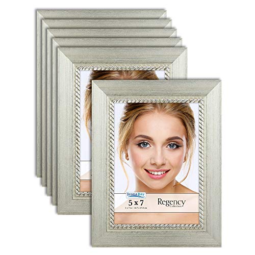 Product Cover Icona Bay 5x7 Picture Frame (6 Pack, Silver), Silver Photo Frame 5 x 7, Wall Mount or Table Top, Set of 6 Regency Collection