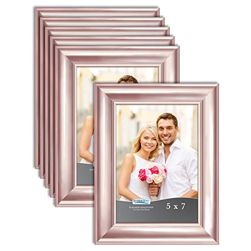 Product Cover Icona Bay 5x7 Picture Frame (Rose Gold, 6 Pack), Rose Gold Photo Frame 5 x 7, Wall Mount or Table Top, Set of 6 Elegante Collection