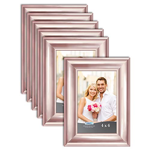 Product Cover Icona Bay 4x6 Picture Frame (Rose Gold, 6 Pack), Rose Gold Photo Frame 4 x 6, Wall Mount or Table Top, Set of 6 Elegante Collection