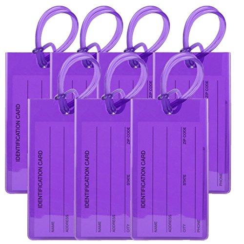 Product Cover TravelMore Luggage Tags For Suitcases - Flexible Name ID Labels Set for Travel (7 Pack - Purple)