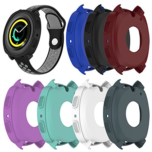 Product Cover RuenTech Compatible with Samsung Gear Sport Case Cover,Soft Silicone Protective Case Frame Shock Resistant Cover Case Compatible for Gear Sport R600 Smartwatch (7-Pack)